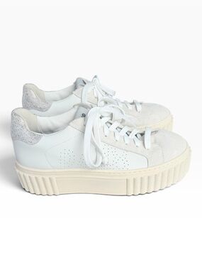 P448 Creeper Platform Sneakers White Silver Leather Suede EU 37